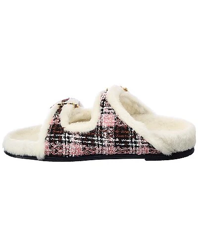 Stuart Weitzman Piper Chill Tweed & Shearling Slide Women 4 Stuart Weitzman Piper Chill Tweed & Shearling Slide Women - Image 2