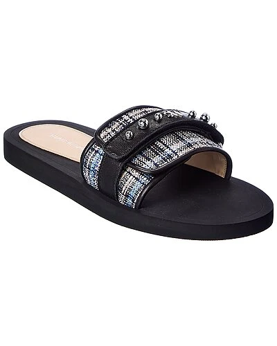 Stuart Weitzman Perstud Tweed & Leather Slide Women 3 Stuart Weitzman Perstud Tweed & Leather Slide Women