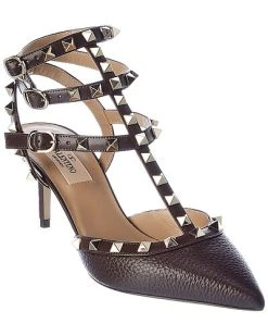 Valentino Rockstud Caged 65 Grainy Leather Ankle Strap Pump Women