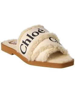 Chloé Woody Canvas & Shearling Slide Women