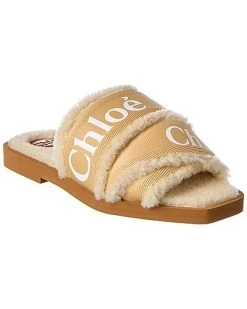 Chloé Woody Canvas & Shearling Slide Women