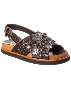 Tod's Crossover Croc-Embossed Leather Sandal Women