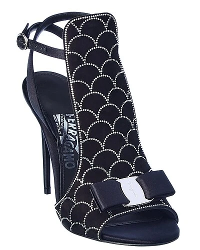 Salvatore Ferragamo Lascari Satin & Suede Sandal Women 3 Salvatore Ferragamo Lascari Satin & Suede Sandal Women