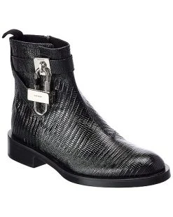 Givenchy Lock Croc-Embossed Leather Bootie Women