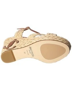 Jimmy Choo Dellena 100 Raffia & Leather Wedge Sandal Women -Valentino shop 1313215059 RLLD 4