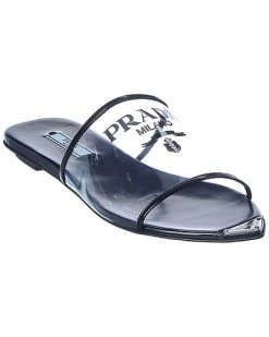 Prada Logo Vinyl & Leather Pointy-Toe Sandal Women