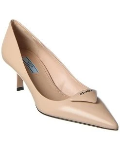 Prada Logo Leather Pointy-Toe Pump Women