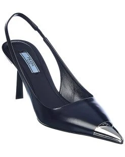 Prada Brushed Leather Pointy-Toe Slingback Pump Women