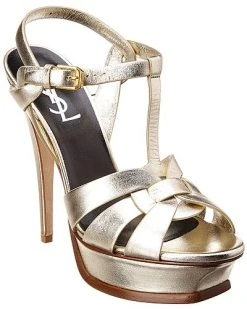Saint Laurent Tribute 105 Metallic Leather Platform Sandal Women