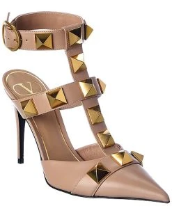 Valentino Roman Stud 100 Leather Ankle Strap Pump Women