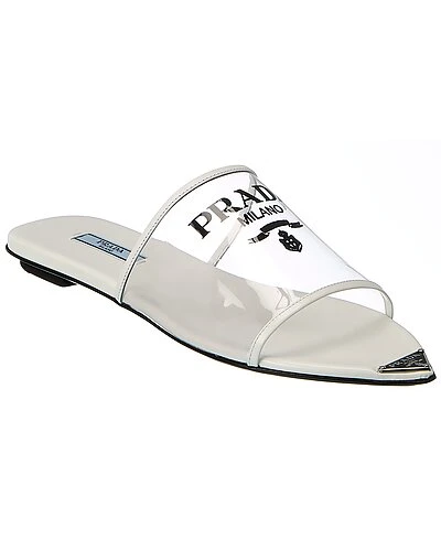 Prada Logo Vinyl & Leather Pointy-Toe Sandal Women 3 Prada Logo Vinyl & Leather Pointy-Toe Sandal Women