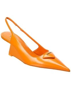 Prada Brushed Leather Pointy-Toe Slingback Pump Women