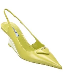 Prada Brushed Leather Pointy-Toe Slingback Pump Women