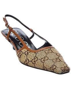 Gucci GG Canvas & Leather Slingback Pump Women