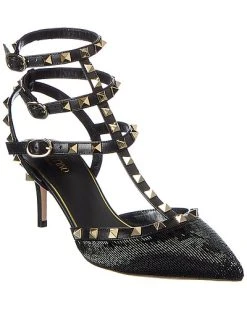 Valentino Rockstud Caged 65 Grainy Leather Ankle Strap Pump Women