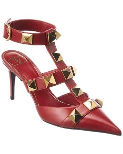 Valentino Roman Stud 80 Leather Ankle Strap Pump Women