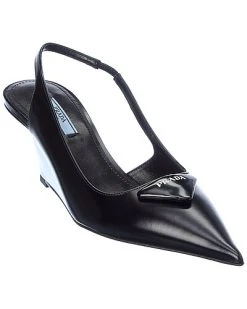 Prada Brushed Leather Pointy-Toe Slingback Pump Women