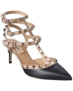 Valentino Rockstud Caged 65 Leather Ankle Strap Pump Women