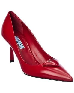 Prada Logo Leather Pointy-Toe Pump Women