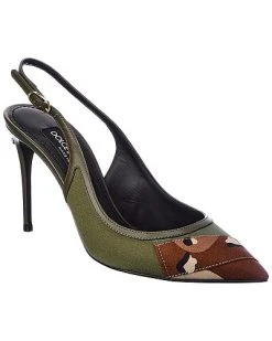 Dolce & Gabbana Patchwork Canvas & Leather Slingback Pump Women