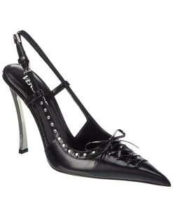 Versace Laced Pin-Point Leather Slingback Pump Women