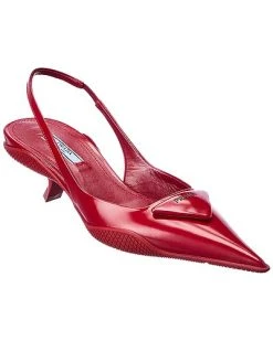 Prada Brushed Leather Pointy-Toe Slingback Pump Women