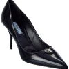 Prada Logo Leather Pointy-Toe Pump Women