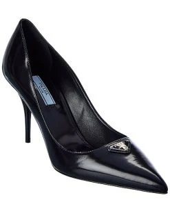 Prada Logo Leather Pointy-Toe Pump Women