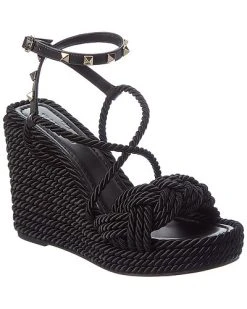 Valentino Torchon Rockstud 115 Rope Wedge Sandal Women