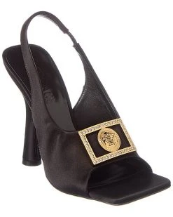 Versace Medusa Plaque Satin Slingback Sandal Women