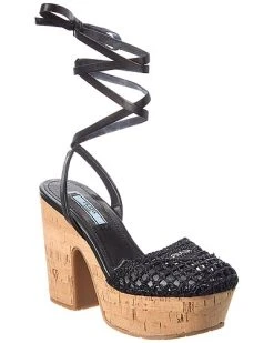 Prada Logo Raffia Platform Sandal Women
