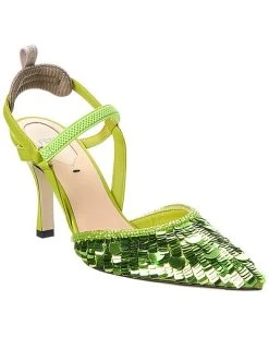 FENDI Colibri Lite Sequin Silk & Leather Slingback Pump Women