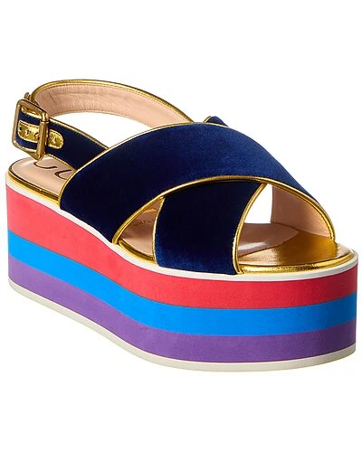 Gucci Crossover Velvet & Leather Platform Sandal Women 3 Gucci Crossover Velvet & Leather Platform Sandal Women