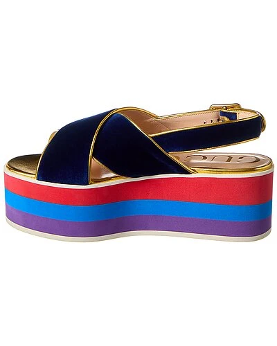 Gucci Crossover Velvet & Leather Platform Sandal Women 4 Gucci Crossover Velvet & Leather Platform Sandal Women - Image 2