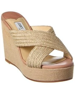 Jimmy Choo Dovina 100 Jute & Linen Wedge Sandal Women