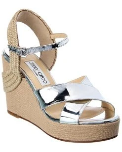 Jimmy Choo Dellena 100 Leather & Linen Wedge Sandal Women