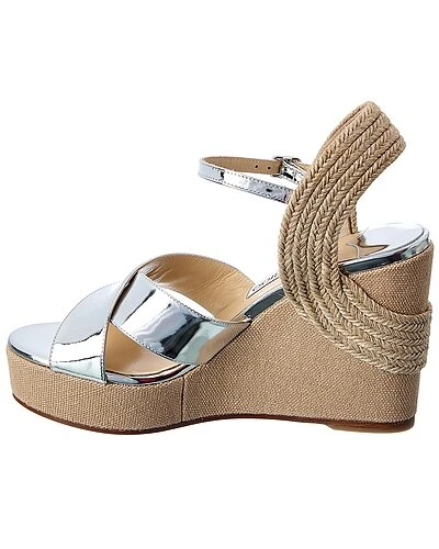 Jimmy Choo Dellena 100 Leather & Linen Wedge Sandal Women 4 Jimmy Choo Dellena 100 Leather & Linen Wedge Sandal Women - Image 2