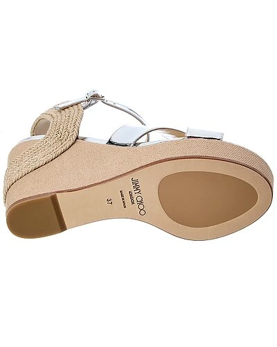 Jimmy Choo Dellena 100 Leather & Linen Wedge Sandal Women 6 Jimmy Choo Dellena 100 Leather & Linen Wedge Sandal Women - Image 4