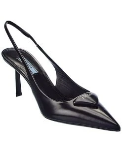 Prada Logo Leather Pointy-Toe Slingback Pump Women