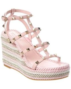 Valentino Rockstud Caged 95 Leather Wedge Sandal Women
