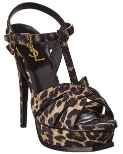 Saint Laurent Tribute Leopard Print 105 Suede Platform Sandal Women