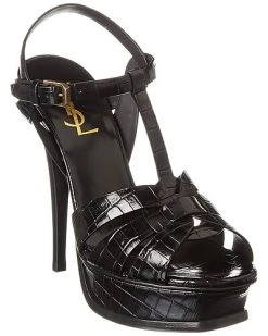 Saint Laurent Tribute 105 Croc-Embossed Leather Platform Sandal Women