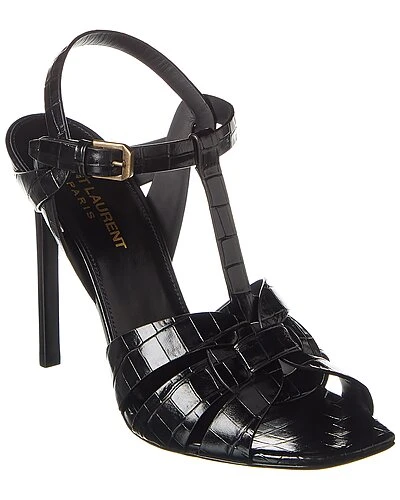 Saint Laurent Tribute 105 Croc-Embossed Leather Sandal Women 3 Saint Laurent Tribute 105 Croc-Embossed Leather Sandal Women
