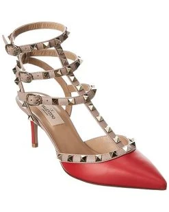 Valentino Rockstud Caged 65 Leather Ankle Strap Pump Women